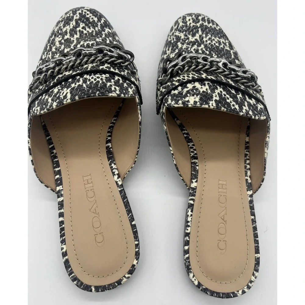 Coach Snakeskin Print‎ Mule Slides Chain Loafer Women's Size 6.5